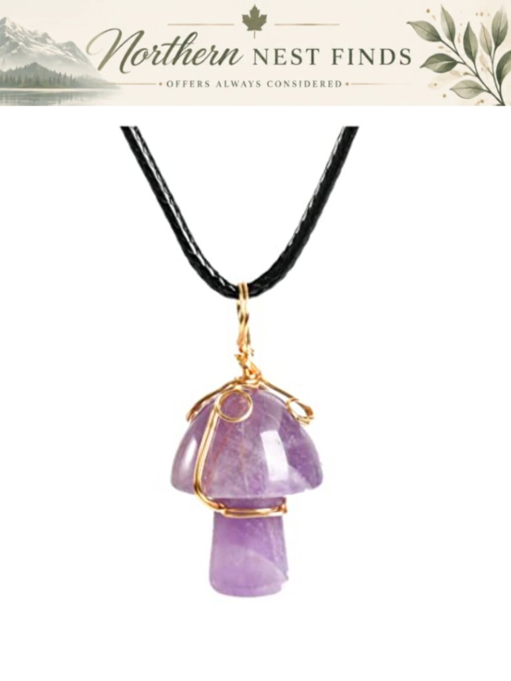 Wire Wrapped Crystal Mushroom Pendant Necklace Natural Stone Reiki Jewelry